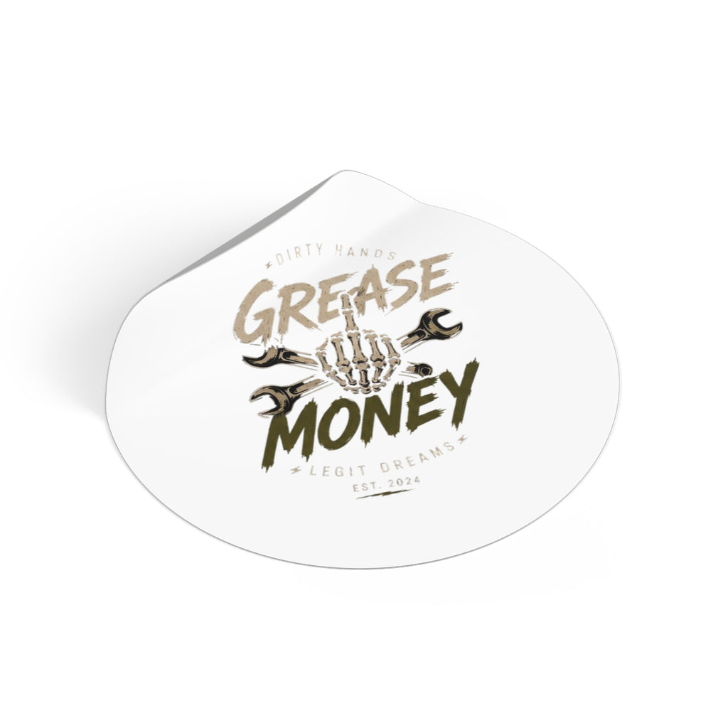 Grease Money Round Vinyl Sticker — Mechanic Skull & Wrenches | 'Dirty Hands, Legit Dreams'