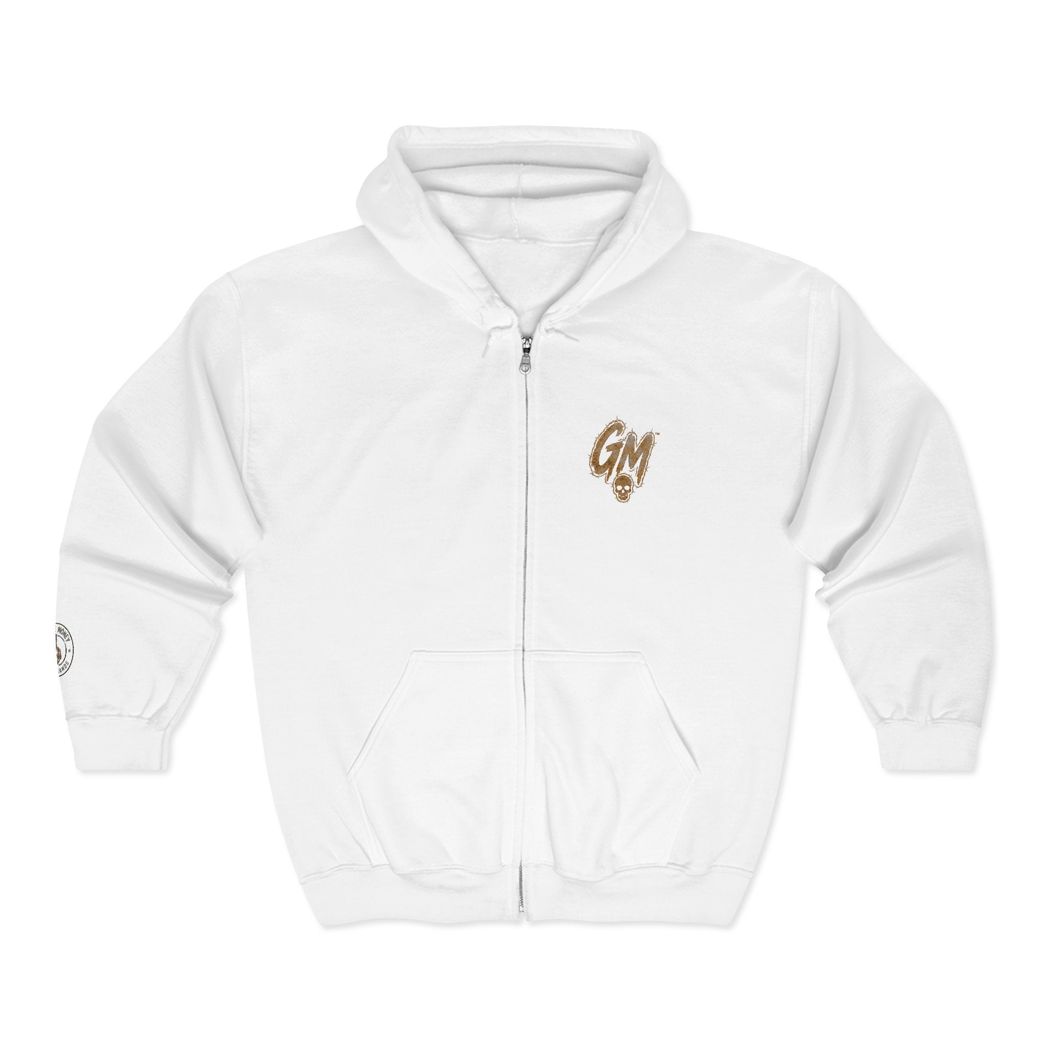 Zip Hoodie — 'GM' Minimal Gold Logo Full-Zip Hooded Sweatshirt