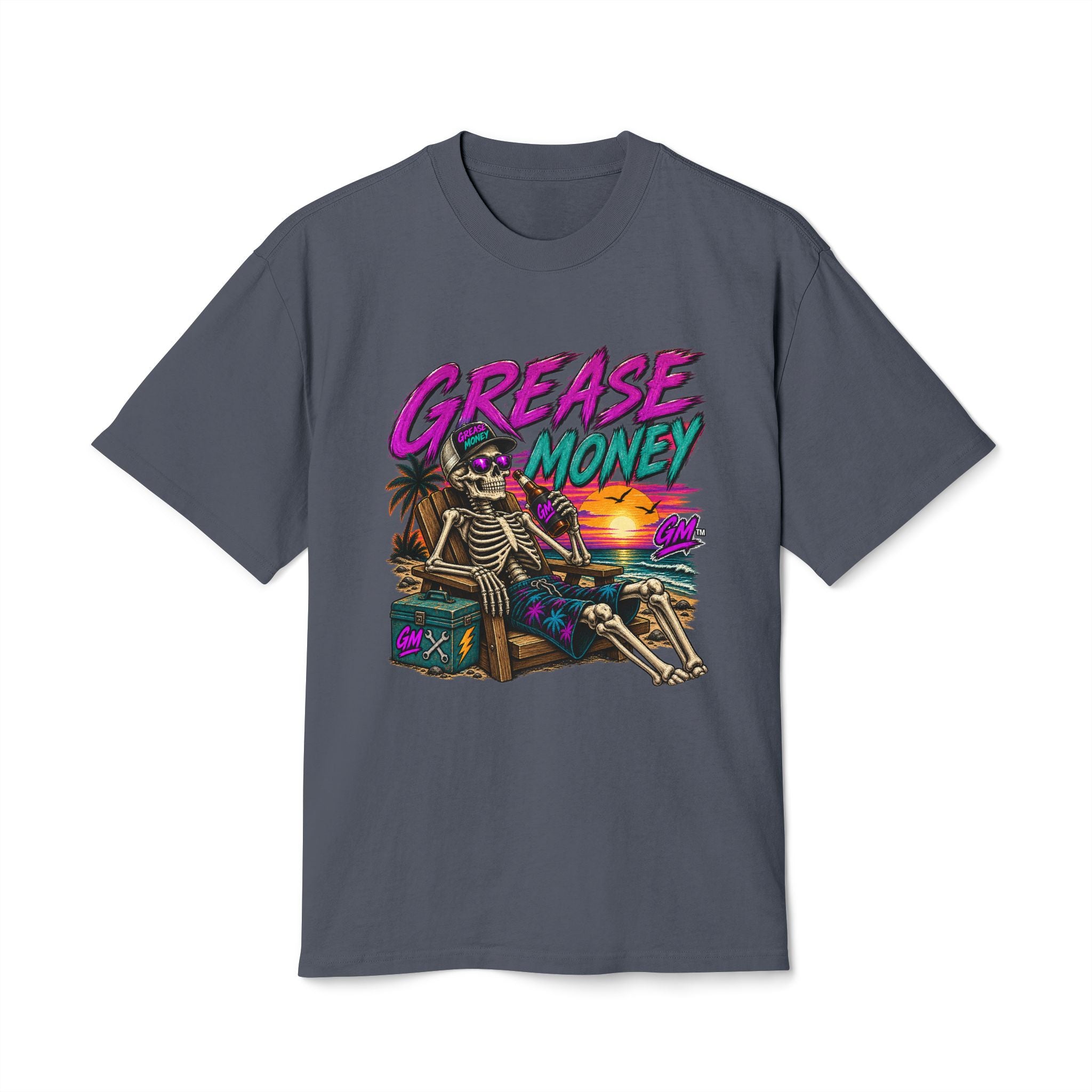 Grease Money Skeleton Tee — Vintage Beach Skull T-Shirt