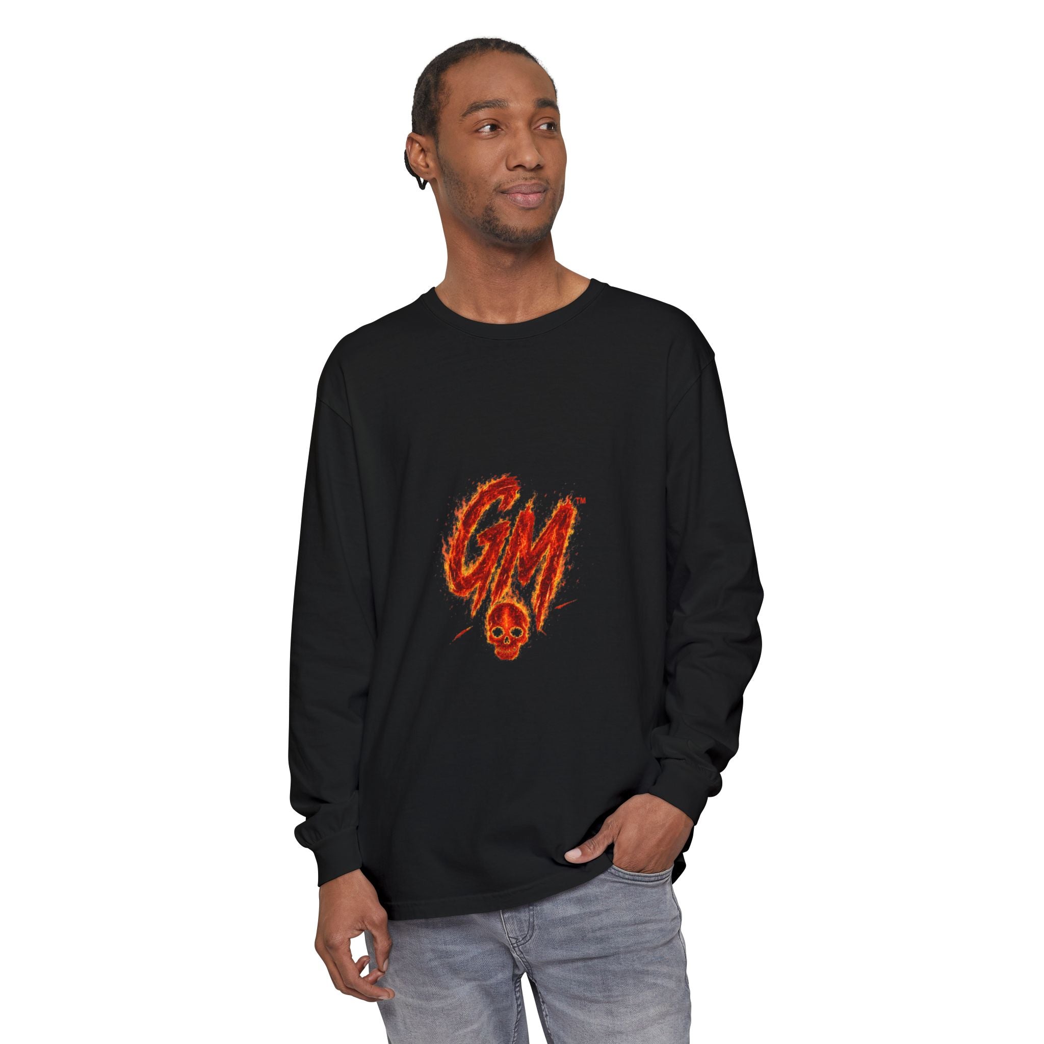 Grease Money Long Sleeve Tee — 'Grease Money Dirty Hands' Flaming Skeleton Logo