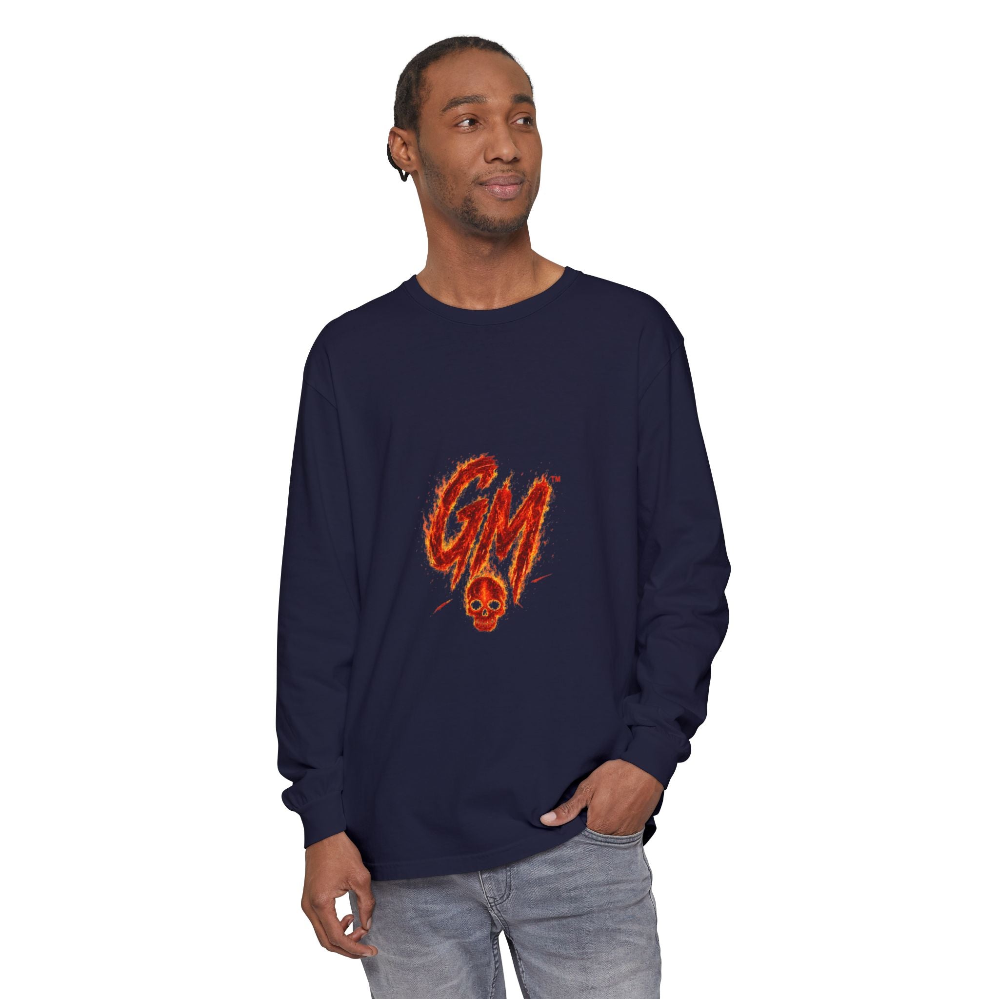 Grease Money Long Sleeve Tee — 'Grease Money Dirty Hands' Flaming Skeleton Logo