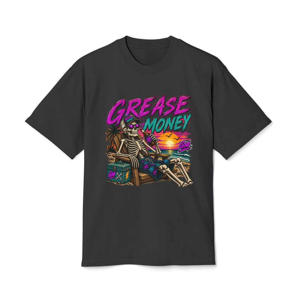 Grease Money Skeleton Tee — Vintage Beach Skull T-Shirt