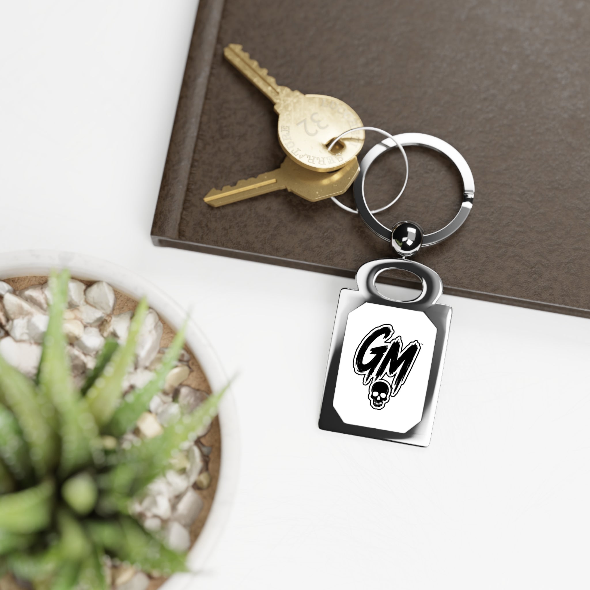 GM Skull Rectangle Photo Keyring — Personalized Metal Photo Keychain