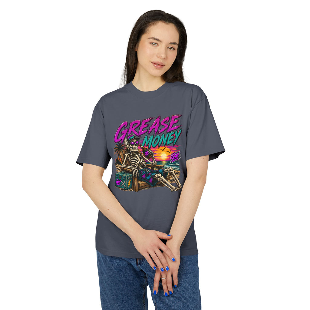 Grease Money Skeleton Tee — Vintage Beach Skull T-Shirt