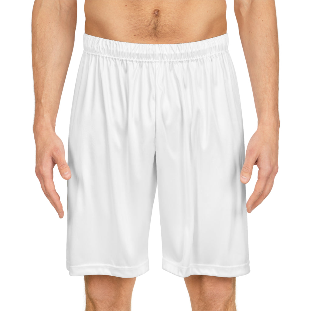 White AOP Basketball Shorts — 'GM' Skull Graphic Performance Shorts