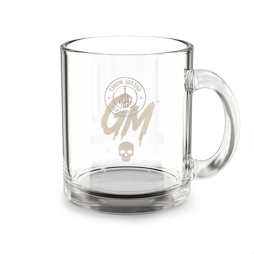 Glass Mug — Grease Monkey Dirty Hands Logo 10oz Clear Coffee Cup