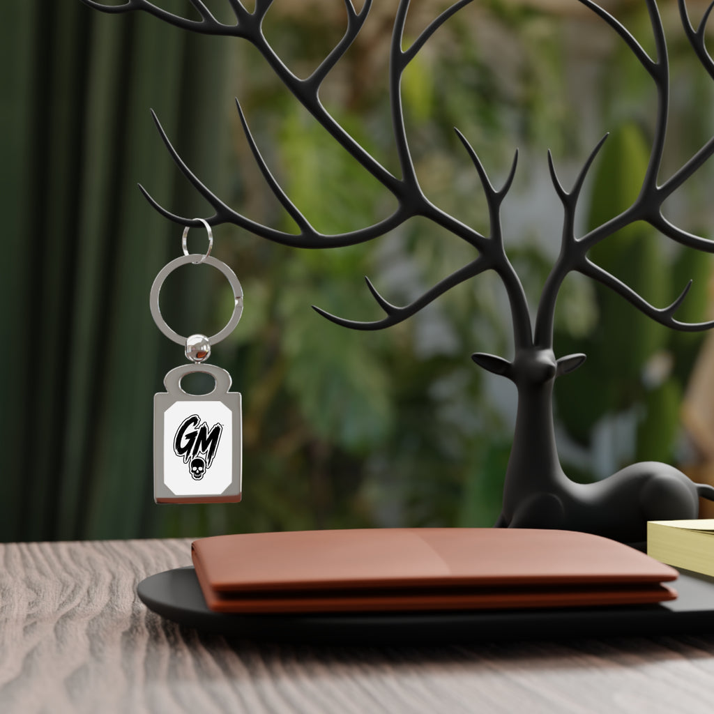 GM Skull Rectangle Photo Keyring — Personalized Metal Photo Keychain