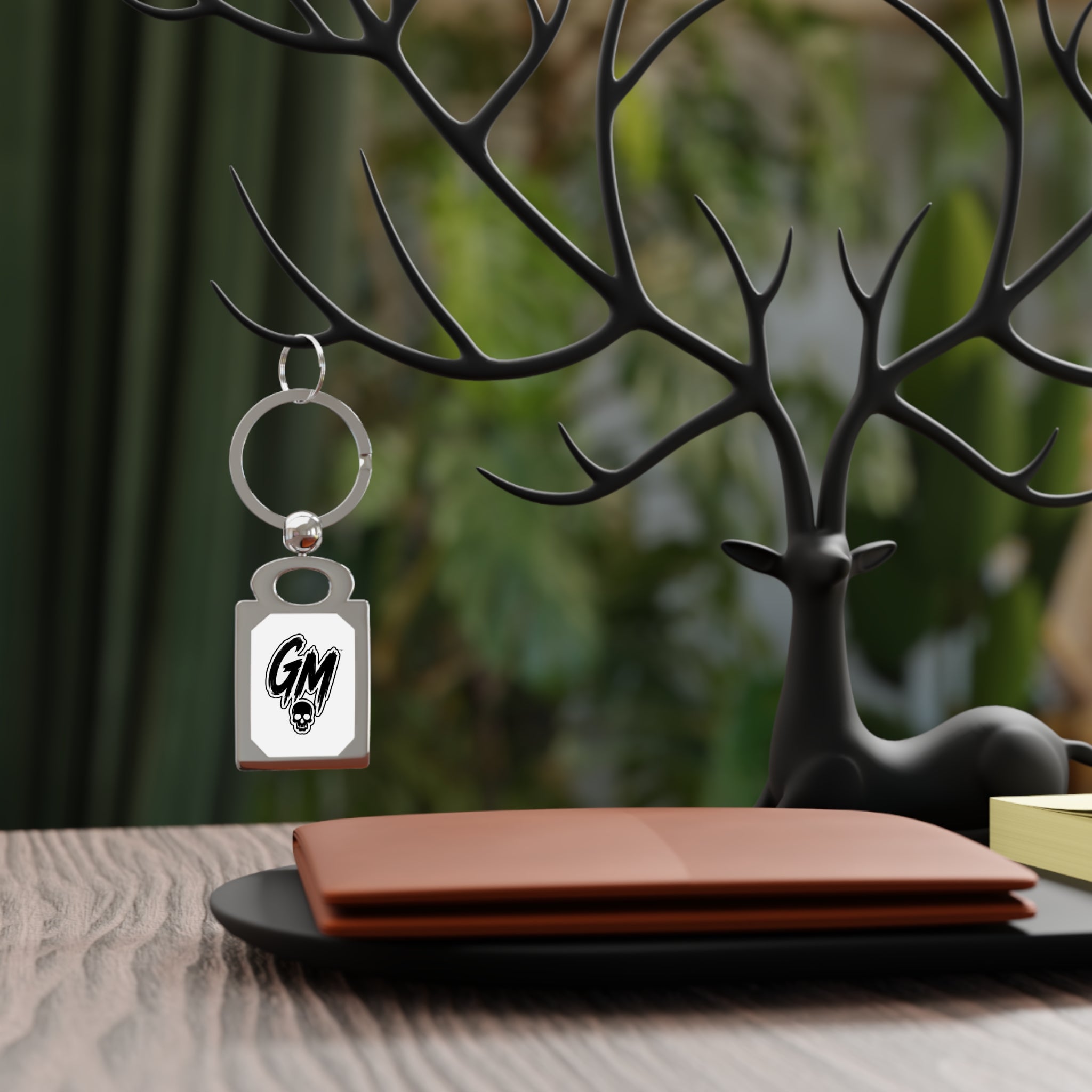 GM Skull Rectangle Photo Keyring — Personalized Metal Photo Keychain