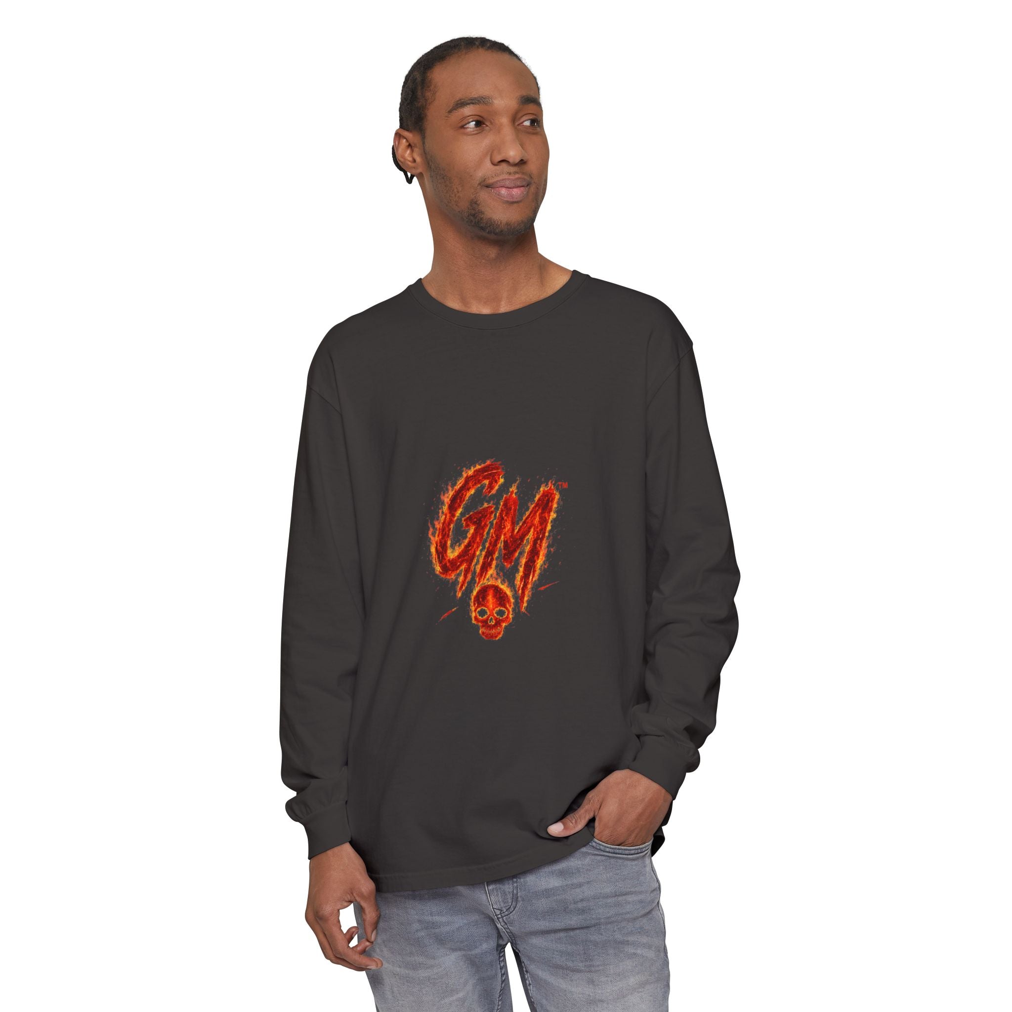 Grease Money Long Sleeve Tee — 'Grease Money Dirty Hands' Flaming Skeleton Logo