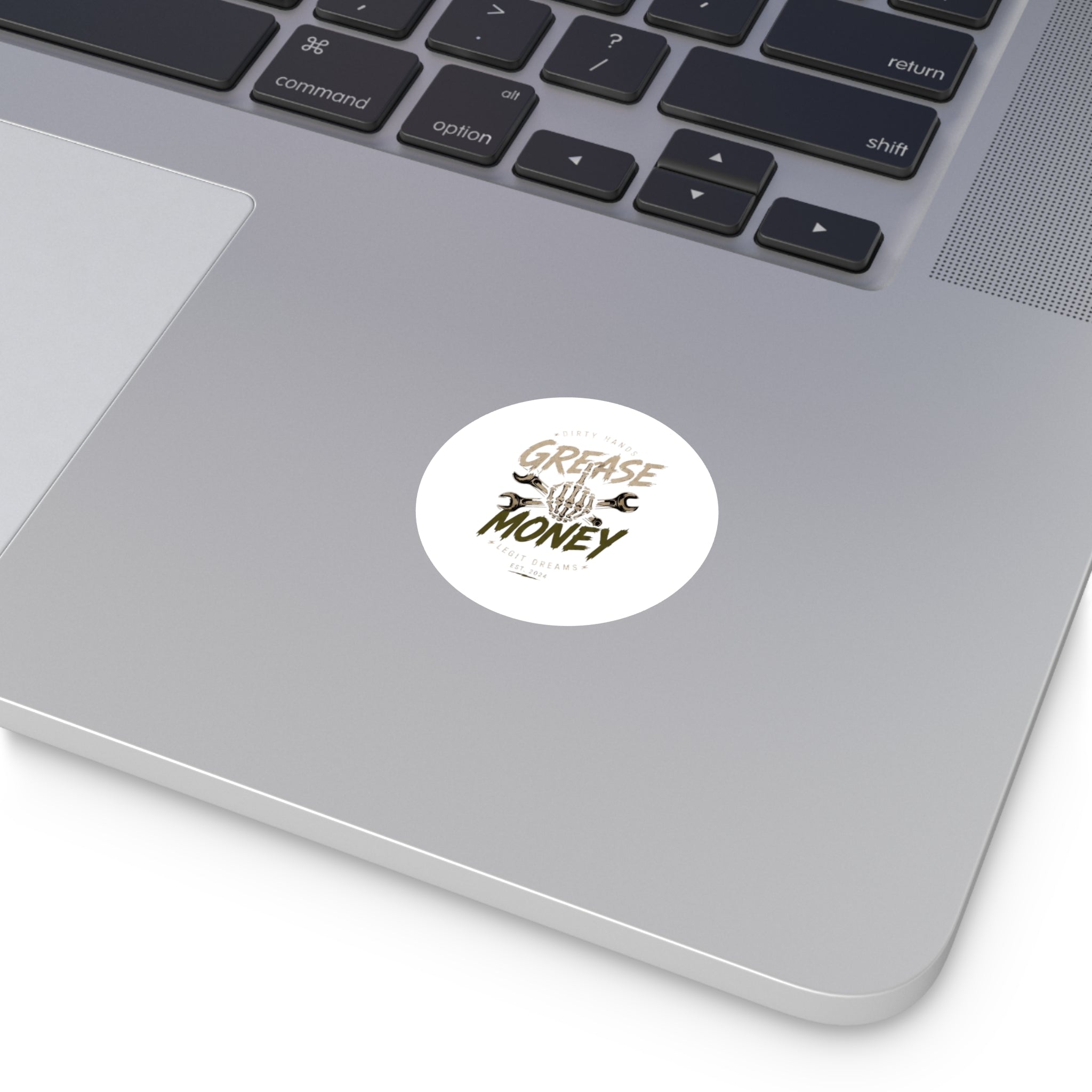 Grease Money Round Vinyl Sticker — Mechanic Skull & Wrenches | 'Dirty Hands, Legit Dreams'