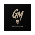 GM Skull Logo Square Sticker — Black Brushed Script Sticker (GMApparelCo.com)
