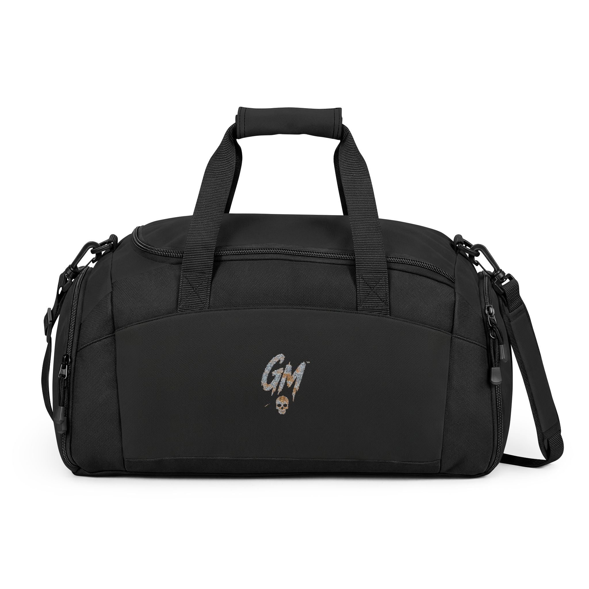 Camo Initial 'GM' Gym Bag — Durable Black Duffel for Fitness & Travel