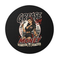 Grease Money Round Vinyl Sticker — Retro Pinup Mechanic 'Dirty Hands, Legit Dreams'