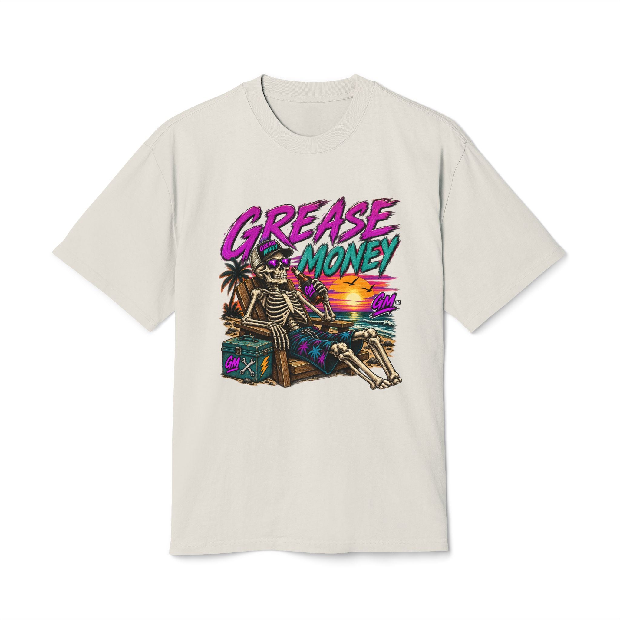 Grease Money Skeleton Tee — Vintage Beach Skull T-Shirt