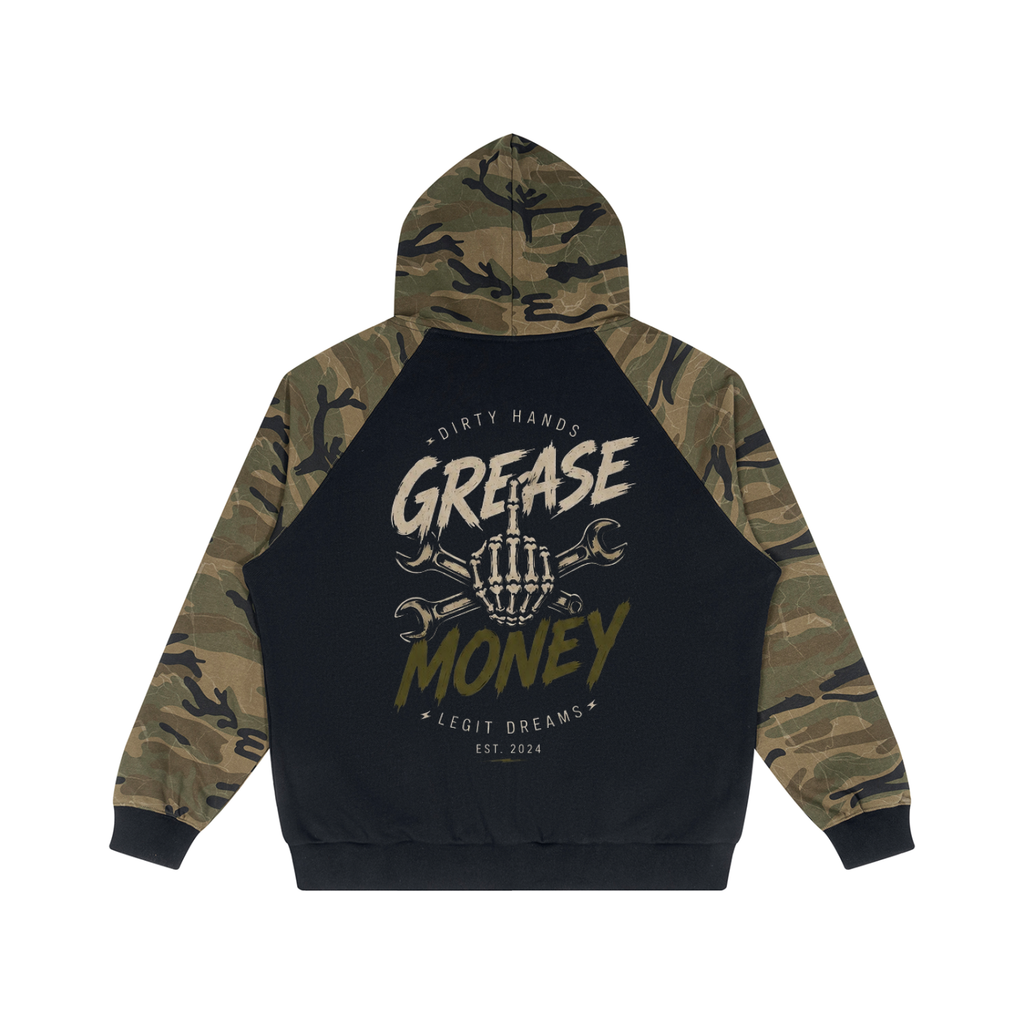 Unisex Camo-Splice Raglan Zip Hoodie