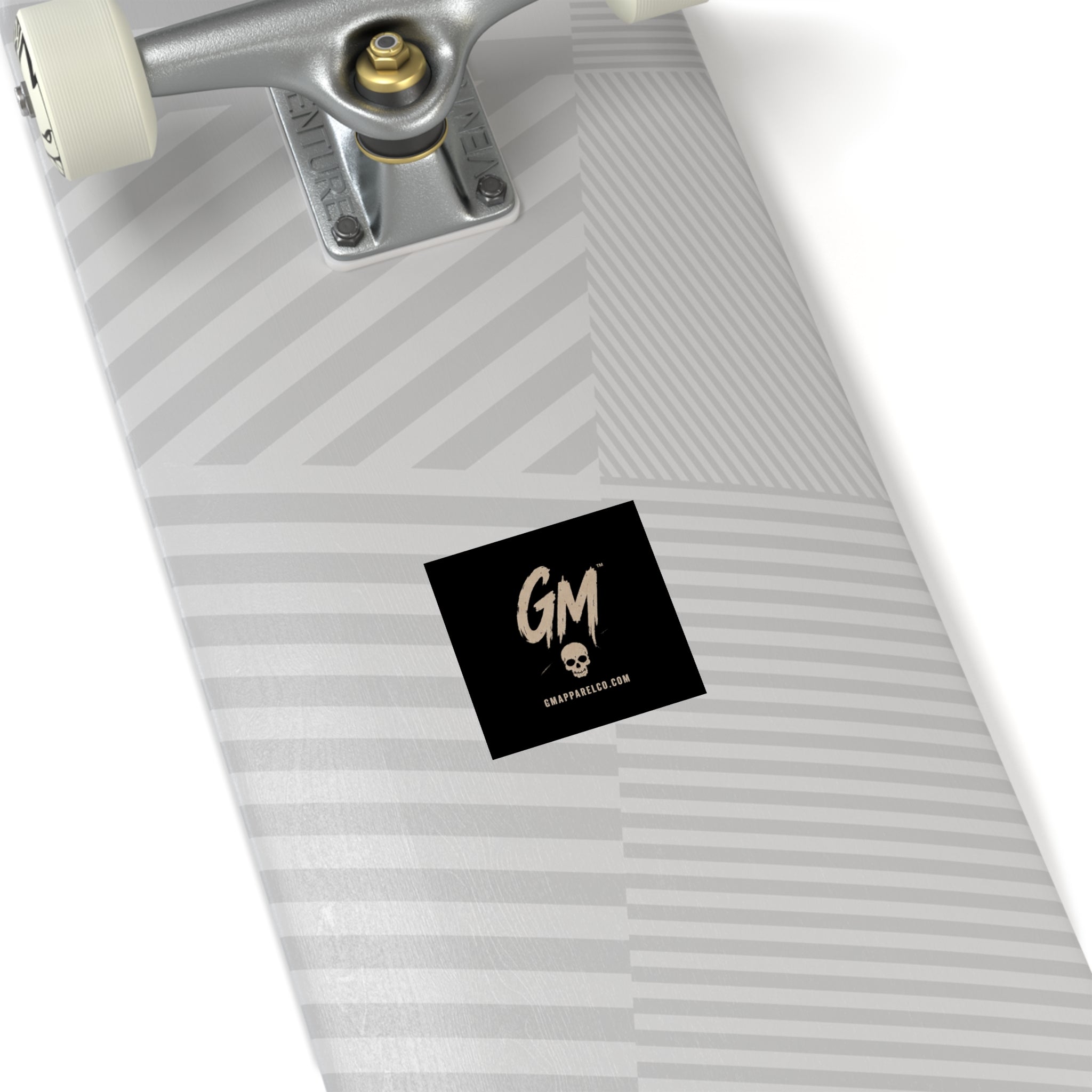 GM Skull Logo Square Sticker — Black Brushed Script Sticker (GMApparelCo.com)