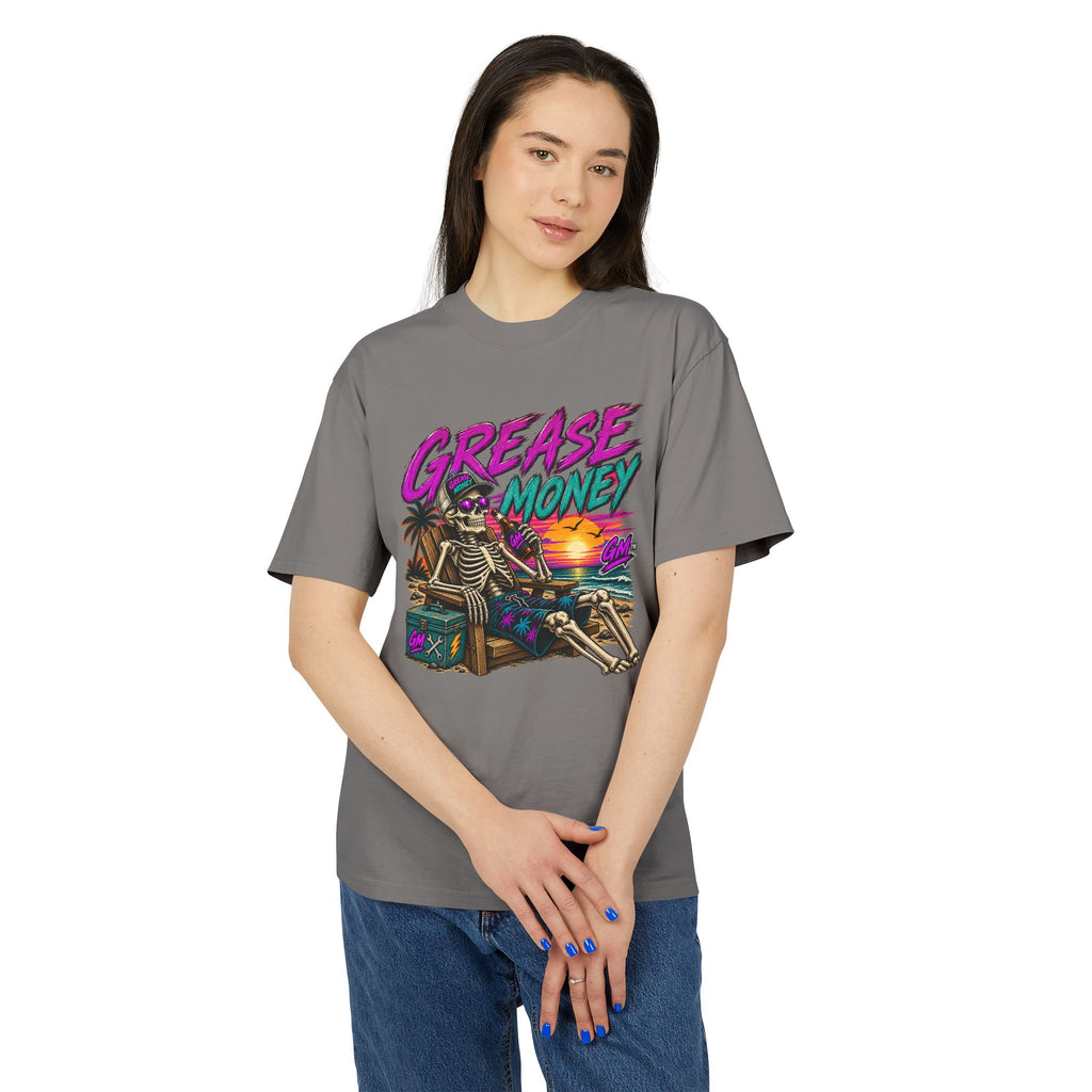 Grease Money Skeleton Tee — Vintage Beach Skull T-Shirt