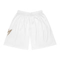 White AOP Basketball Shorts — 'GM' Skull Graphic Performance Shorts