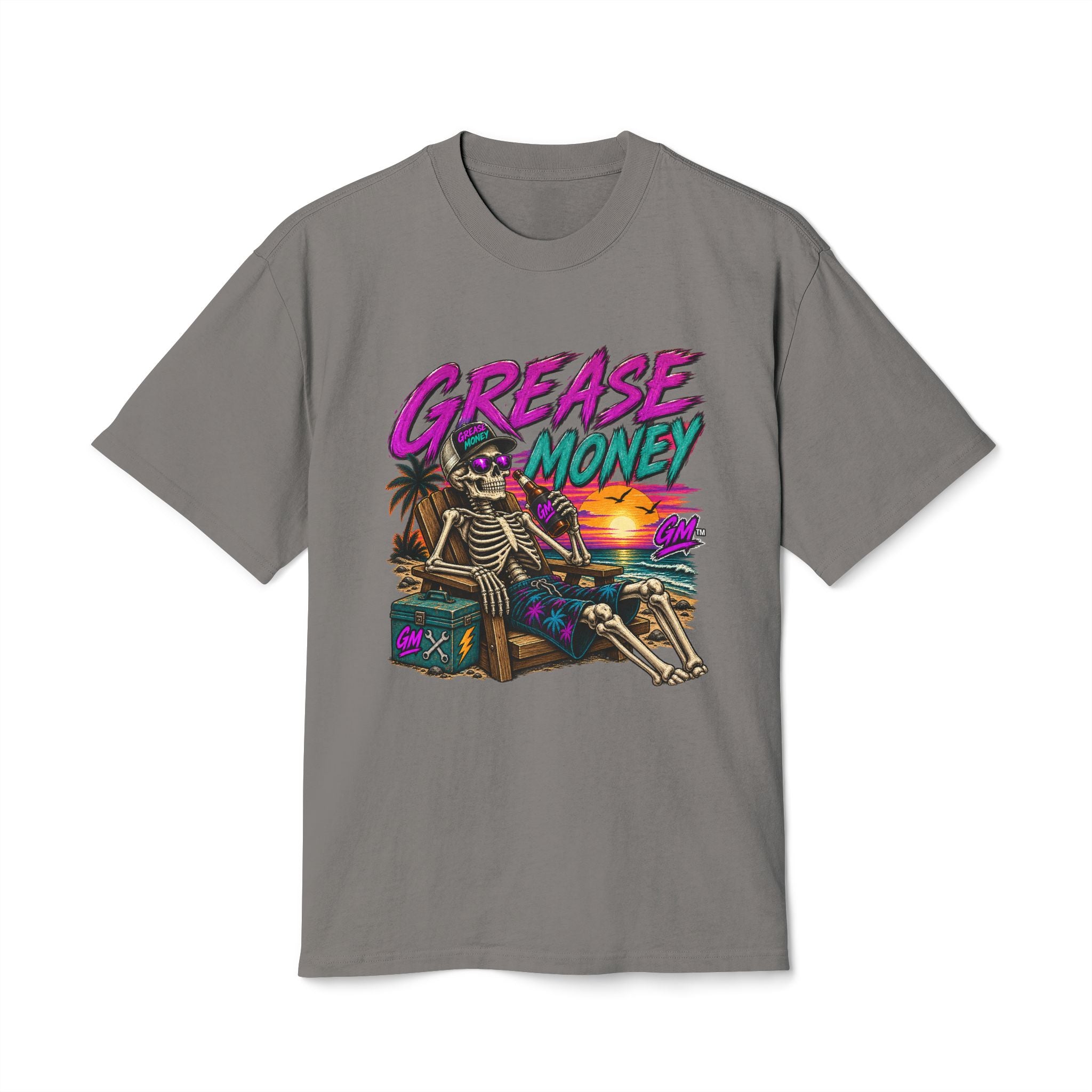 Grease Money Skeleton Tee — Vintage Beach Skull T-Shirt